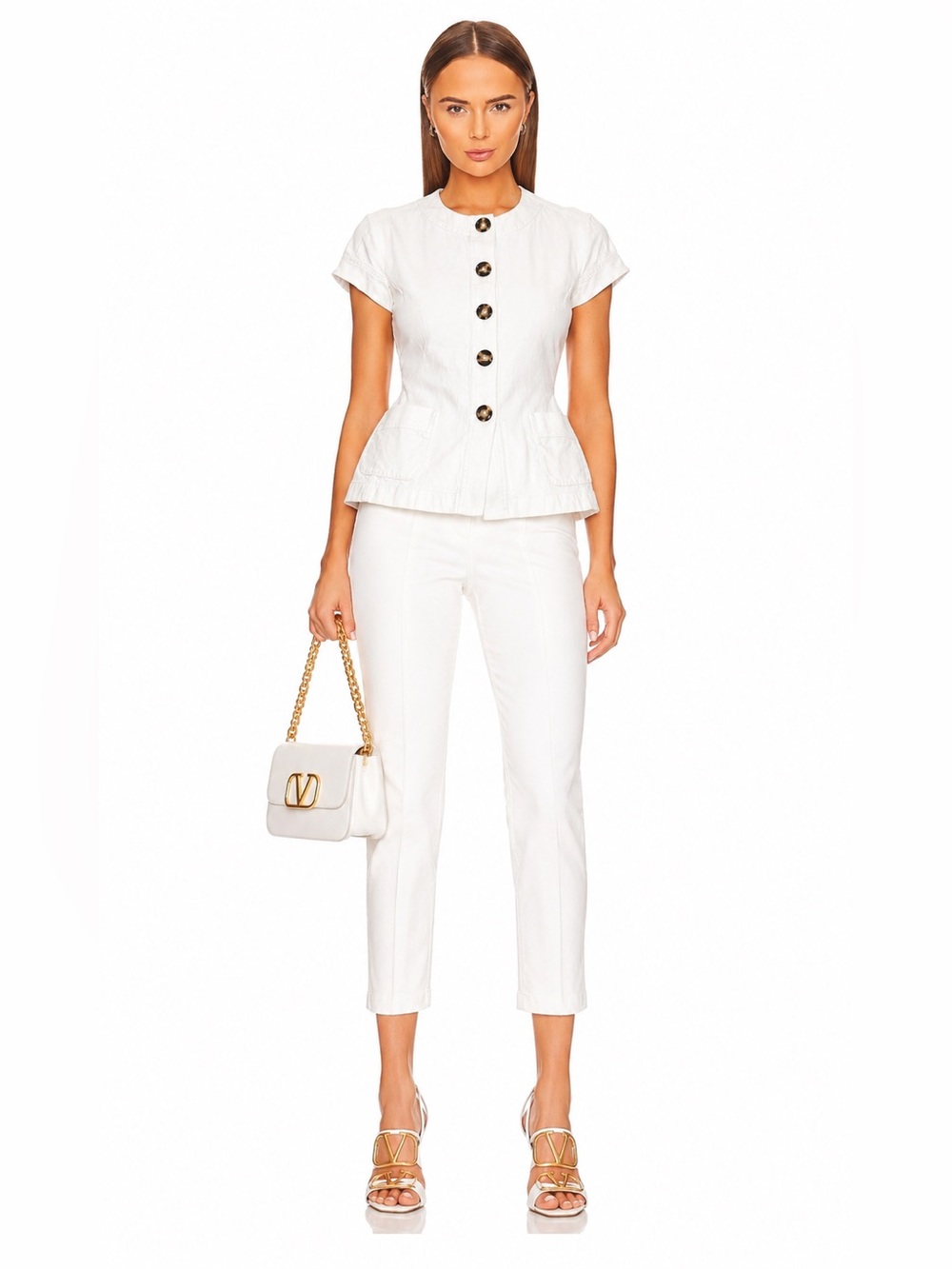 RED VALENTINO Linen Short Sleeve Tie Waist Blazer